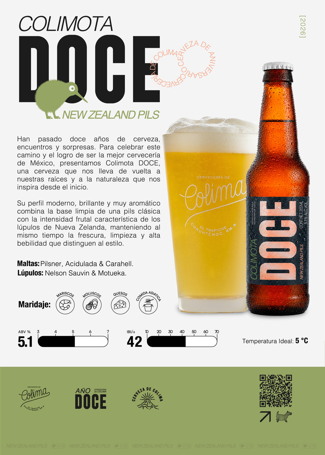12 PACK CERVEZA COLIMOTA 12 NZ PILS BOTELLA 355 ML