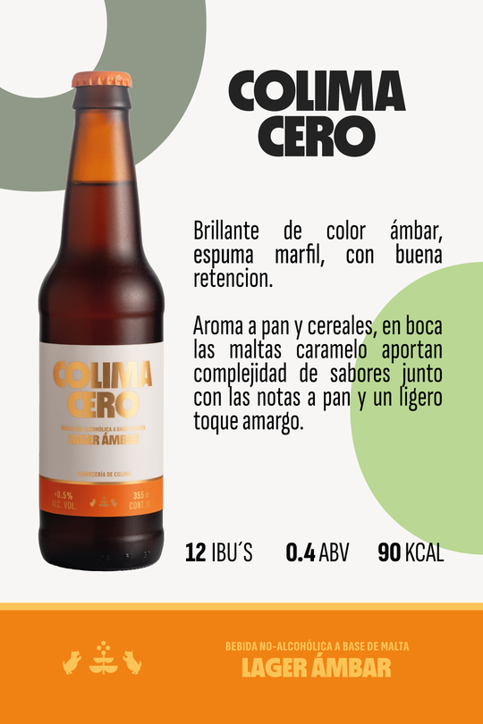 12 PACK COLIMA CERO ESTILO LAGER AMBAR BOTELLA 355 ML