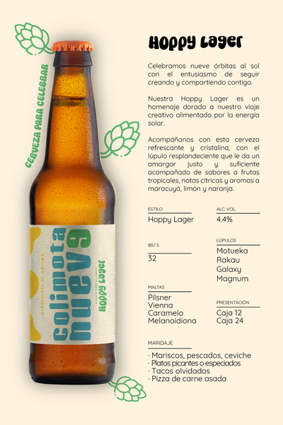 24 PACK CERVEZA COLIMOTA NUEVE HOPPY LAGER BOTELLA 355 ML