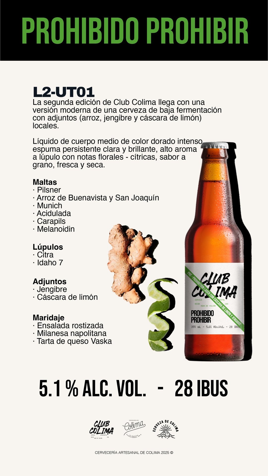 12 PACK PROHIBIDO PROHIBIR CLUB COLIMA PRE PROHIBITION LAGER BOTELLA 355 ML