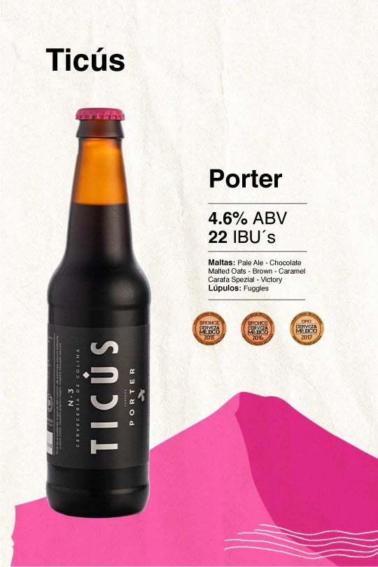 12 PACK CERVEZA TICÚS PORTER BOTELLA 355 ML