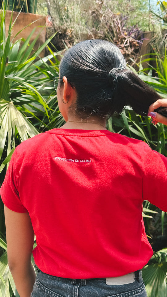 BSCS PLAYERA MUJER BORDADA VOLCAN ROJO