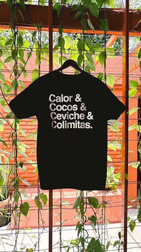 PLAYERA NEGRA BSCS CALOR COCOS CEVICHE Y COLIMITAS
