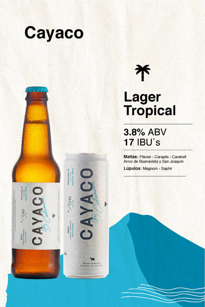 24 PACK CERVEZA CAYACO TROPICAL LAGER BOTELLA 355 ML